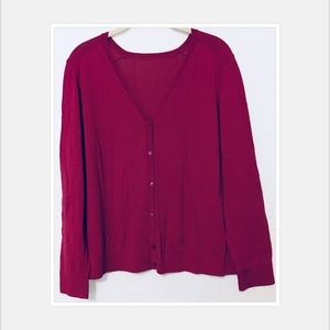 LOFT Fuschia V-Neck Button-Down Knitted Cardigan